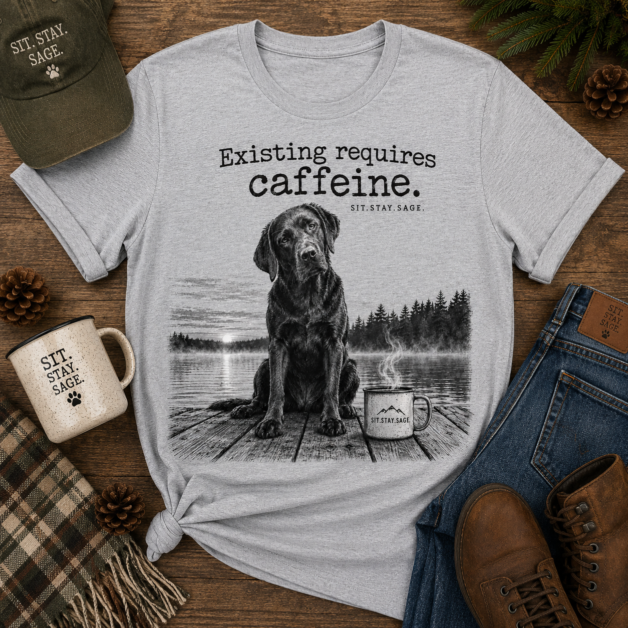 Existing requires caffeine t-shirt