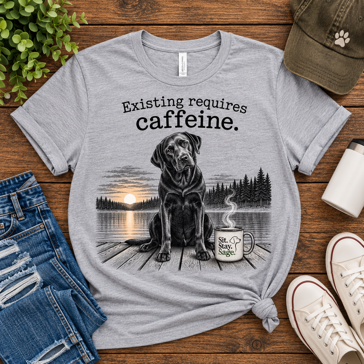 Existing requires caffeine t-shirt